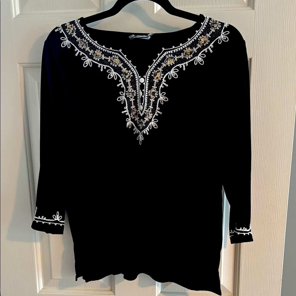 Embroidered Black Women's Top